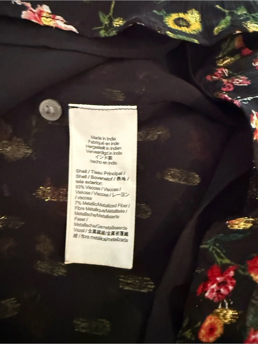 J. Crew Black Sheer Floral Ruffle-Neck Blouse